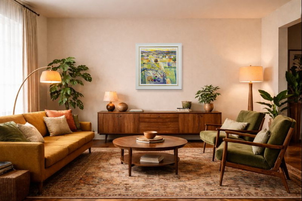 Blossoming Love by Mario Malfer, original painting, in room