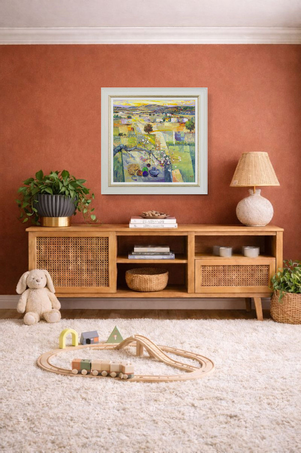 Blossoming Love by Mario Malfer, original painting, in room