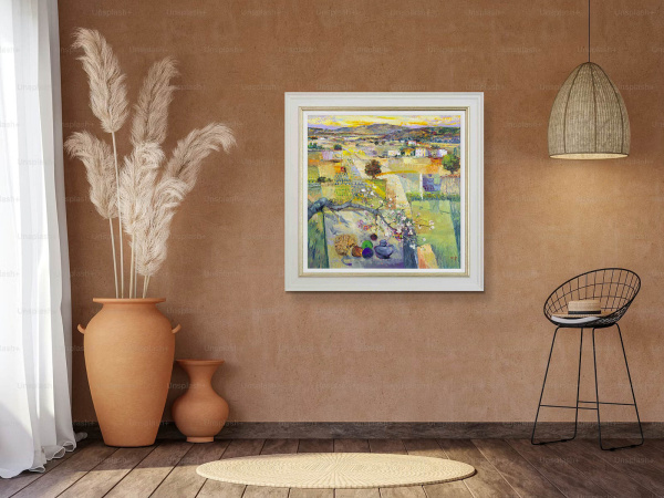 Blossoming Love by Mario Malfer, original painting, in room