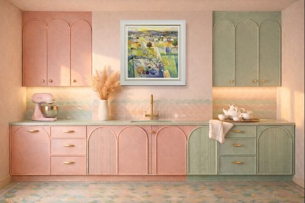Blossoming Love by Mario Malfer, original painting, in room