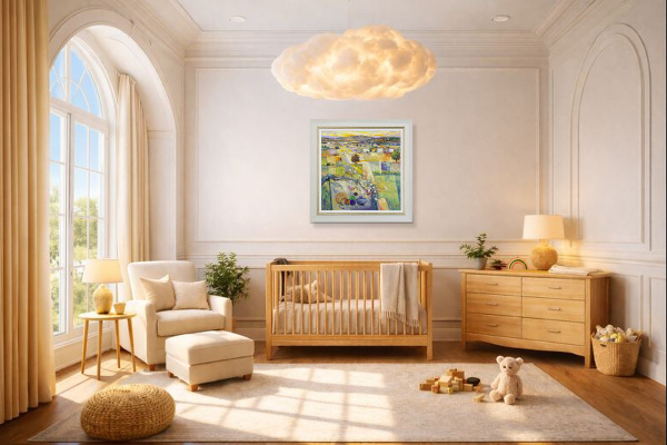 Blossoming Love by Mario Malfer, original painting, in room