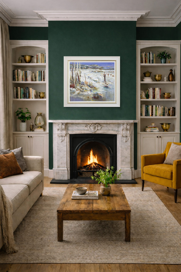 Silver Birches, Winter by Mario Malfer, original painting, in room