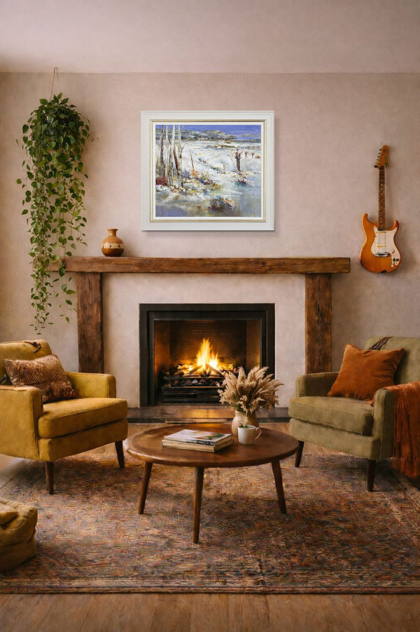 Silver Birches, Winter by Mario Malfer, original painting, in room