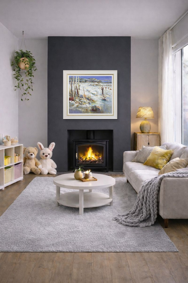 Silver Birches, Winter by Mario Malfer, original painting, in room