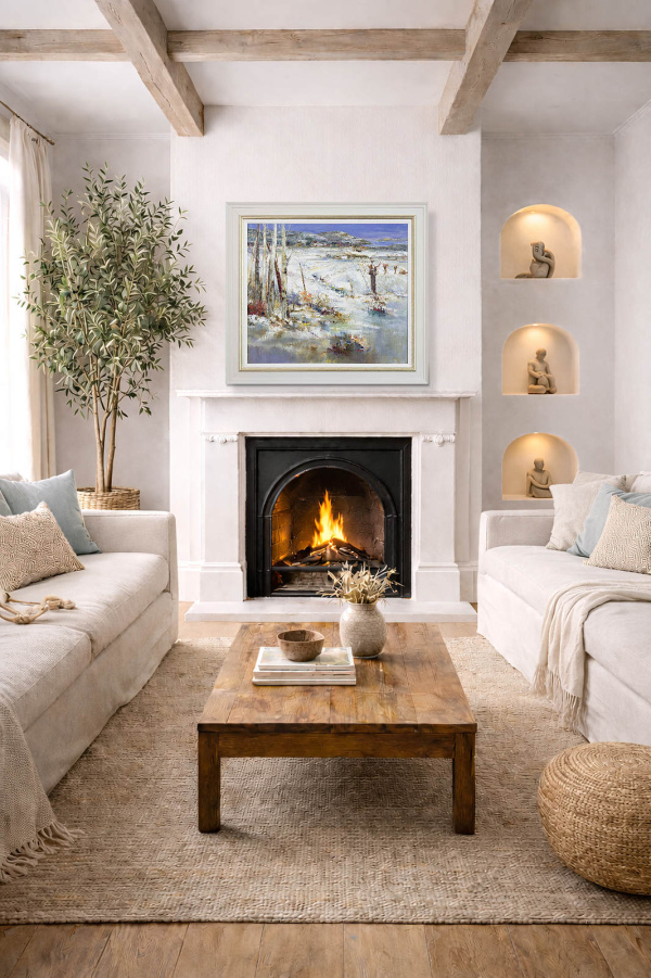 Silver Birches, Winter by Mario Malfer, original painting, in room