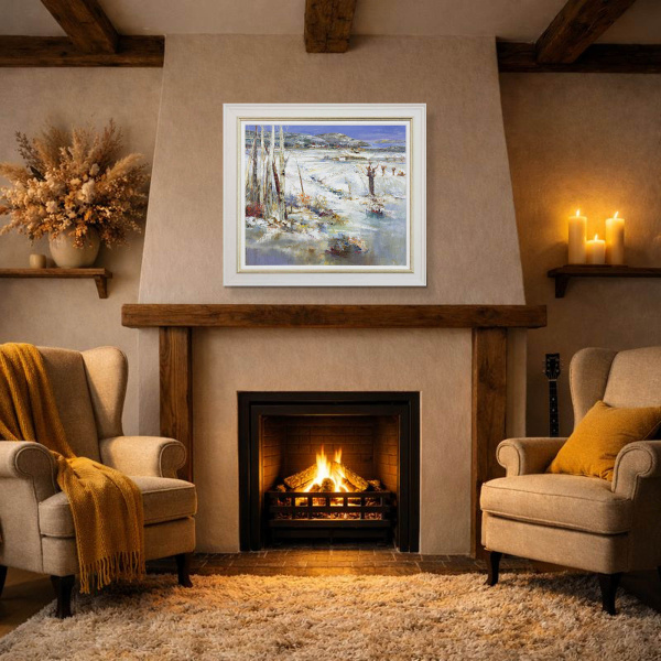 Silver Birches, Winter by Mario Malfer, original painting, in room