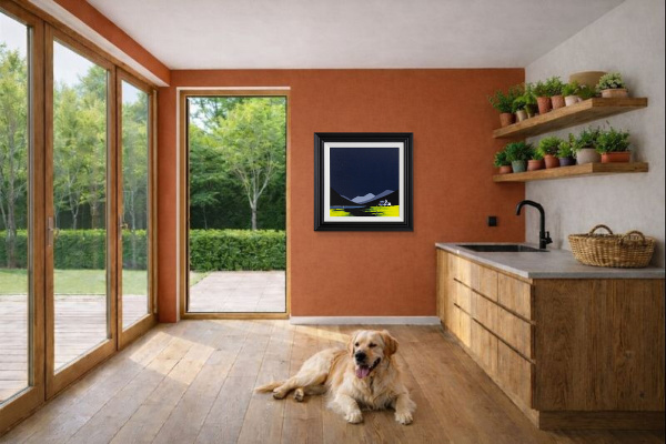 Misty Cottage by Jay Nottingham, original painting, in room
