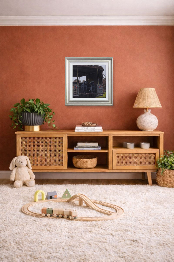 Landrover & Labradors by Stephen Park, original painting, in room