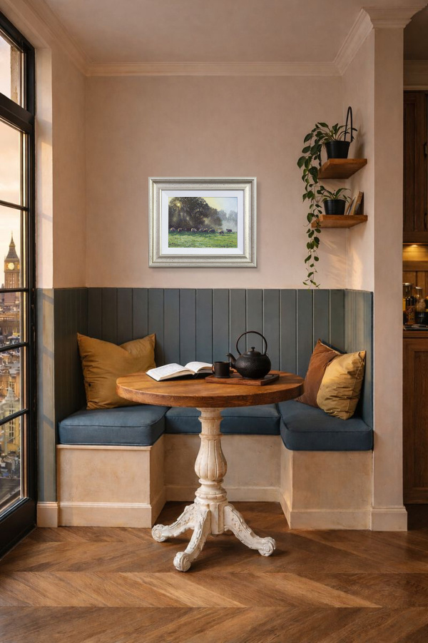 Golden Pastures by Stephen Hawkins, original painting, in room