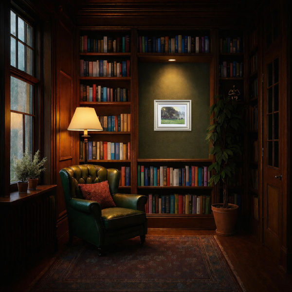 Golden Pastures by Stephen Hawkins, original painting, in room