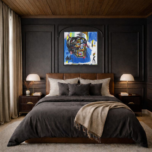 Untitled Skull after Basquiat by David Henty, original painting, in room