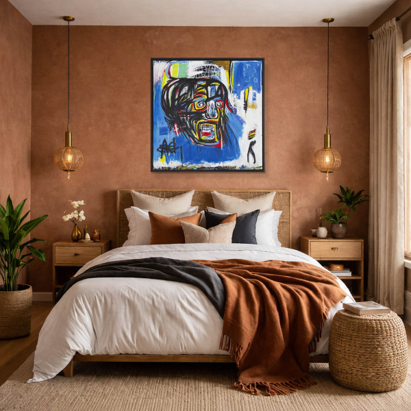 Untitled Skull after Basquiat by David Henty, original painting, in room