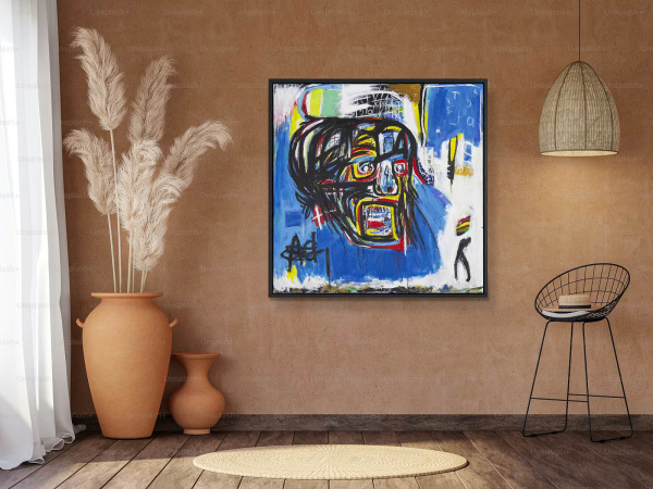 Untitled Skull after Basquiat by David Henty, original painting, in room