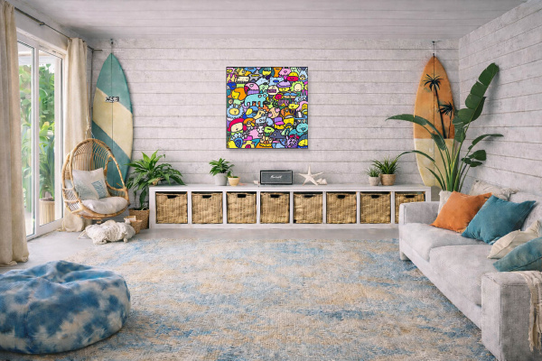 All Together Again by Kev Munday, original painting, in room