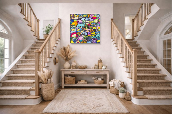 All Together Again by Kev Munday, original painting, in room