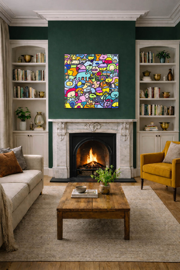 All Together Again by Kev Munday, original painting, in room