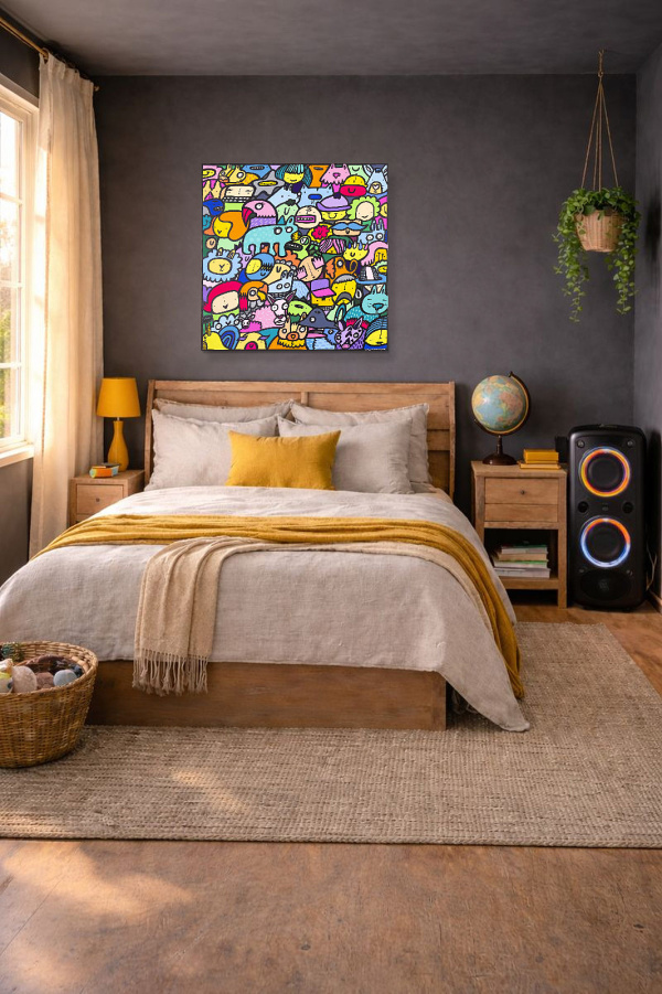 All Together Again by Kev Munday, original painting, in room