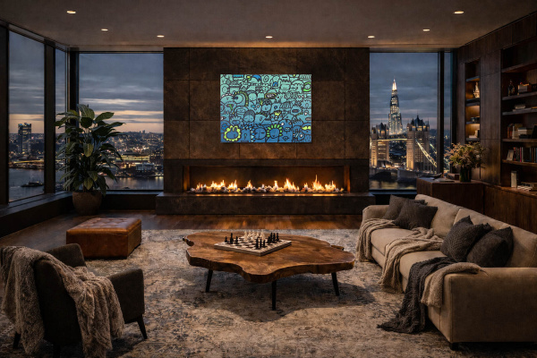Graduated Greatness by Kev Munday, original painting, in room