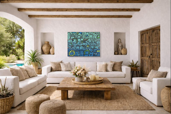 Graduated Greatness by Kev Munday, original painting, in room