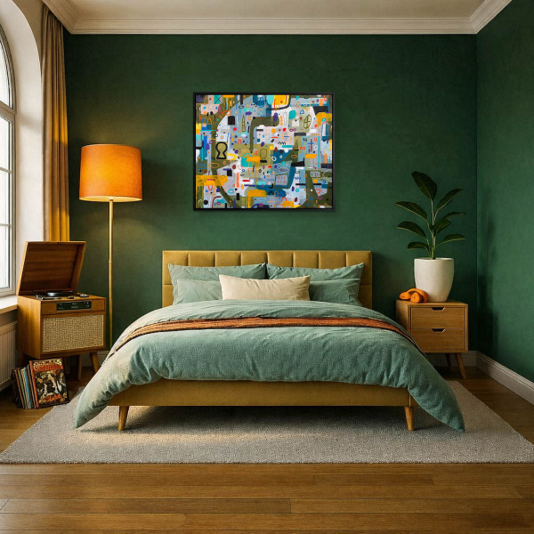 De Compras by Didier Mayés, original painting, in room