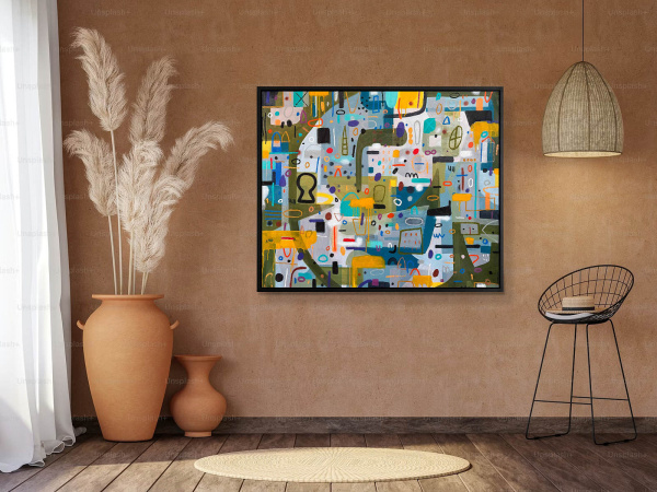 De Compras by Didier Mayés, original painting, in room