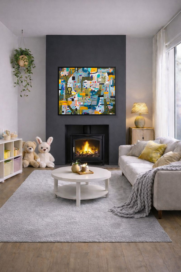 De Compras by Didier Mayés, original painting, in room