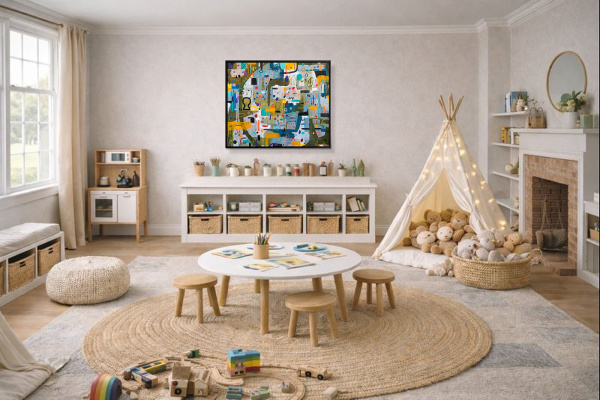 De Compras by Didier Mayés, original painting, in room