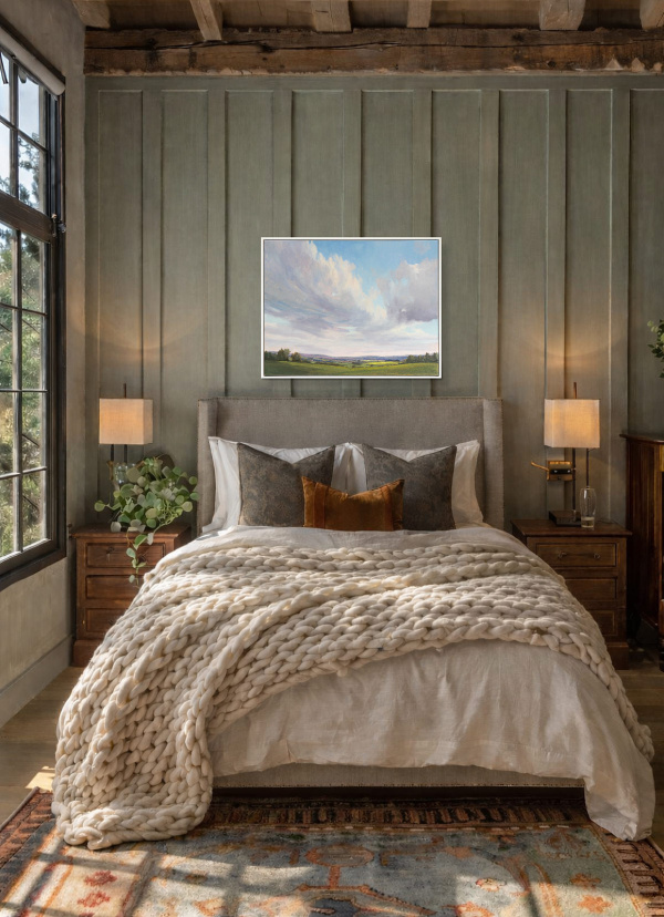 Feathered Light by Matthew Cordwell, original painting, in room