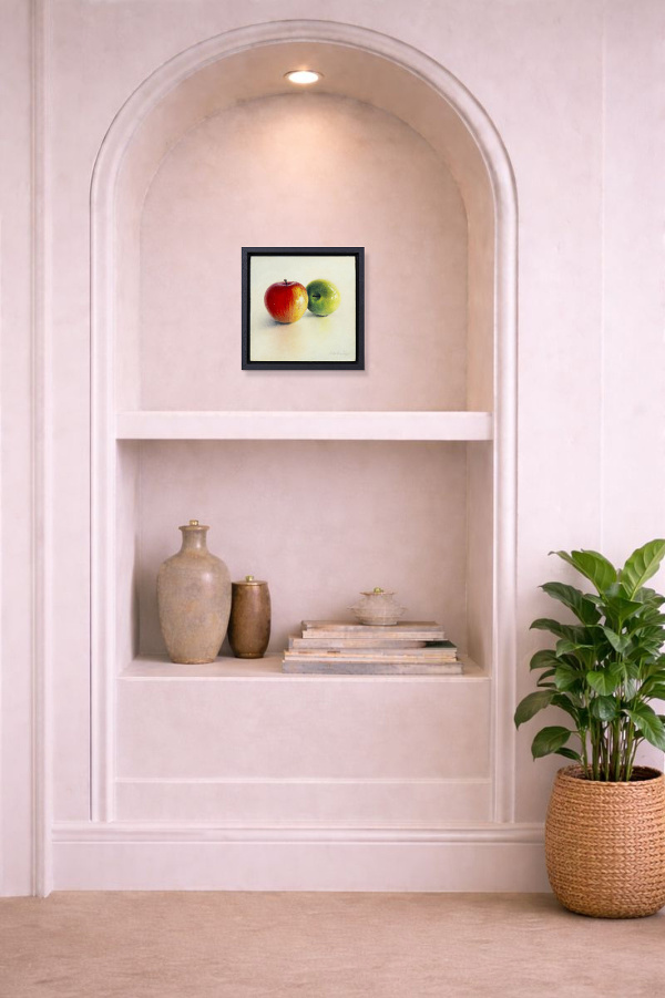 Two Apples by Kiss Csaba, original painting, in room