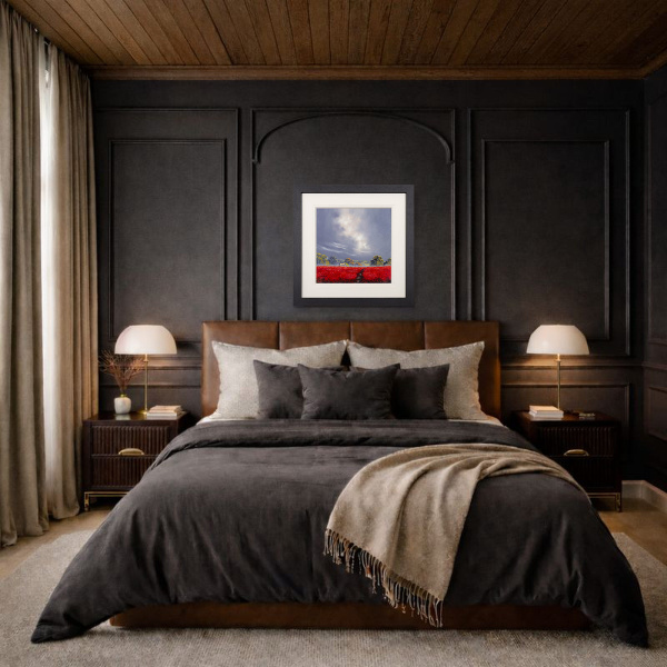 Poppy Barn by Allan Morgan, original painting, in room