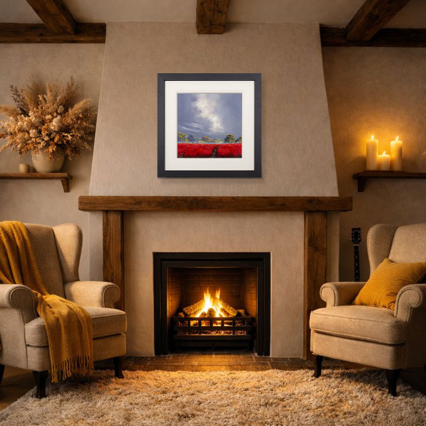 Poppy Barn by Allan Morgan, original painting, in room