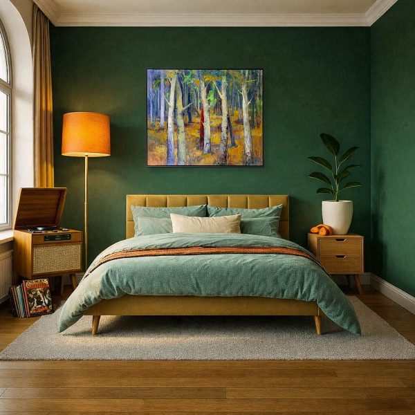 Forest Magic by Sara Malfer, original painting, in room