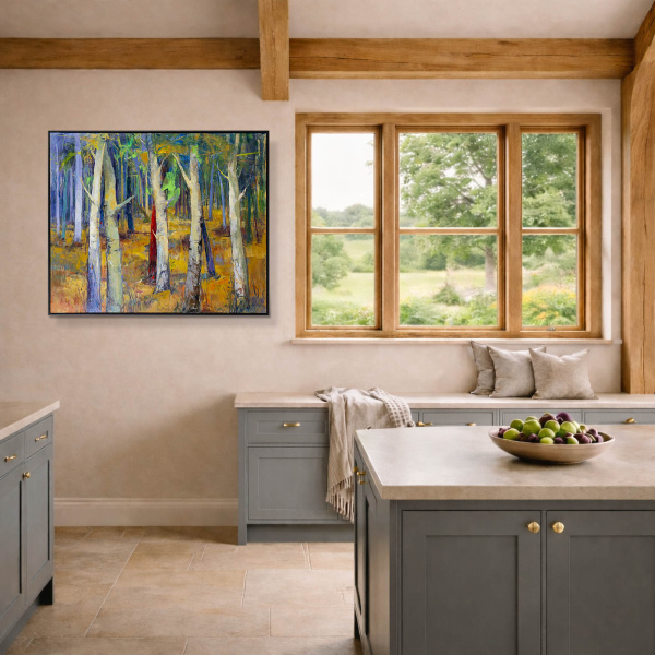 Forest Magic by Sara Malfer, original painting, in room