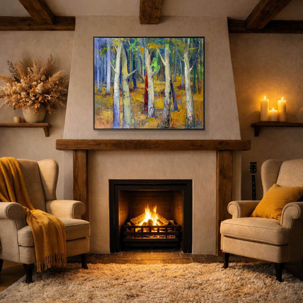 Forest Magic by Sara Malfer, original painting, in room
