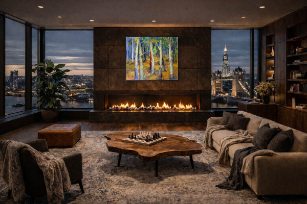 Forest Magic by Sara Malfer, original painting, in room