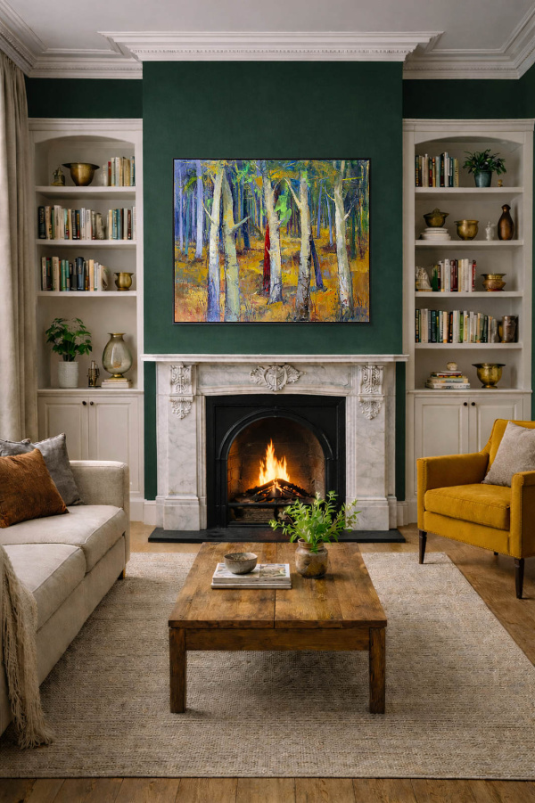 Forest Magic by Sara Malfer, original painting, in room
