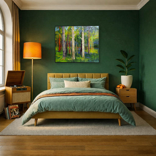 Forest Magic II by Sara Malfer, original painting, in room