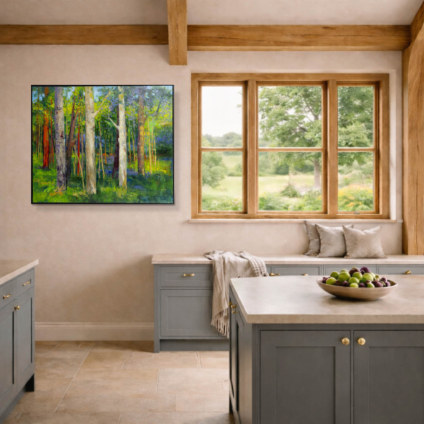 Forest Magic II by Sara Malfer, original painting, in room