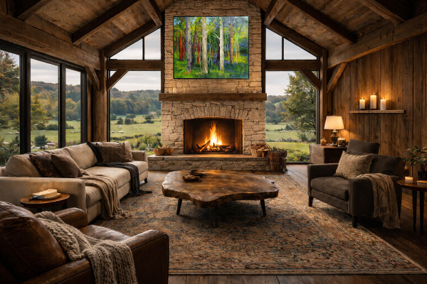 Forest Magic II by Sara Malfer, original painting, in room