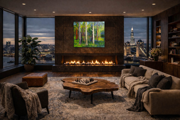Forest Magic II by Sara Malfer, original painting, in room