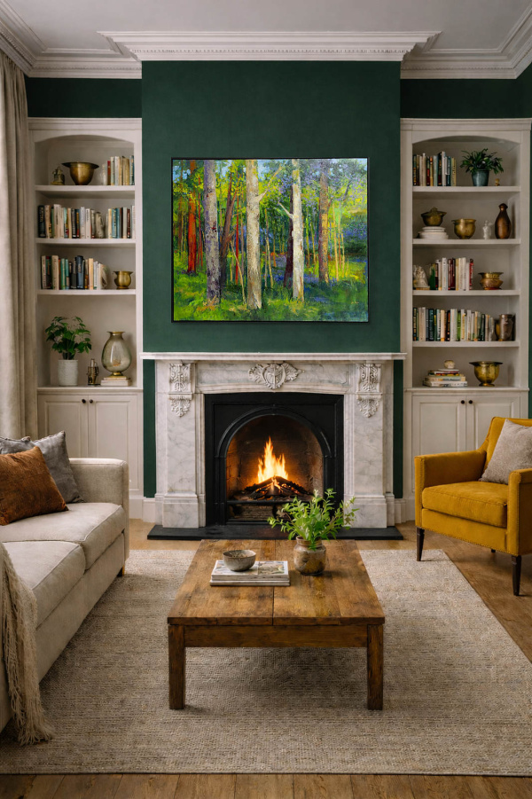 Forest Magic II by Sara Malfer, original painting, in room