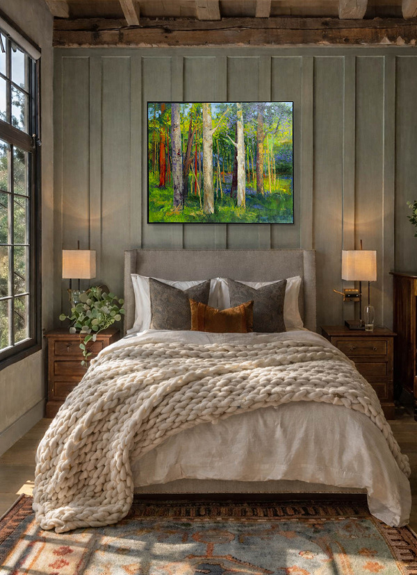 Forest Magic II by Sara Malfer, original painting, in room