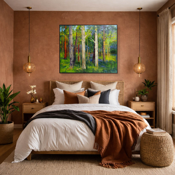 Forest Magic II by Sara Malfer, original painting, in room