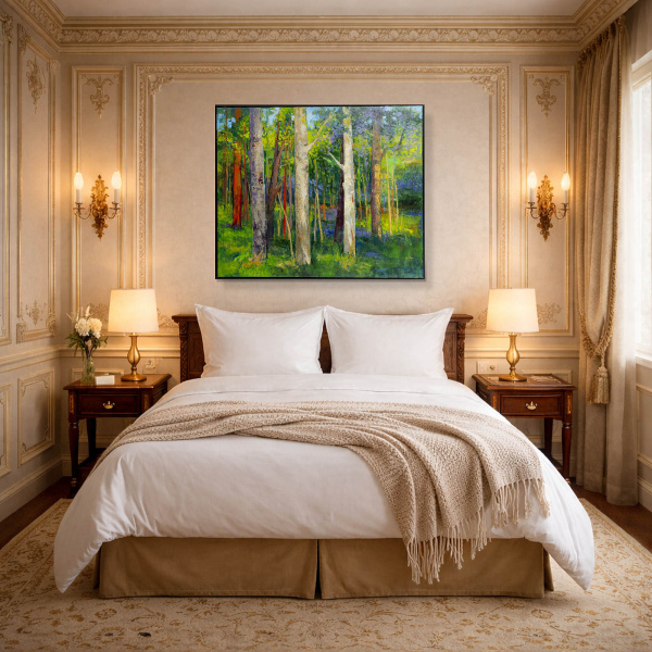 Forest Magic II by Sara Malfer, original painting, in room