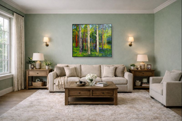 Forest Magic II by Sara Malfer, original painting, in room