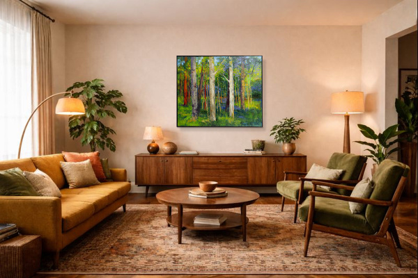 Forest Magic II by Sara Malfer, original painting, in room