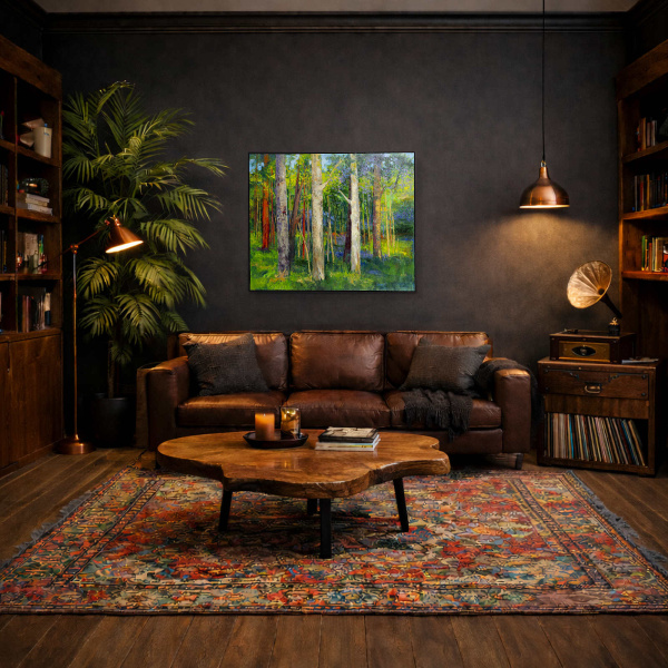 Forest Magic II by Sara Malfer, original painting, in room