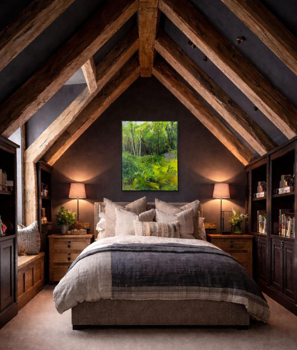 Forest Bathing by Sara Malfer, original painting, in room