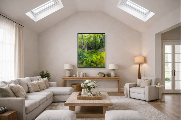 Forest Bathing by Sara Malfer, original painting, in room