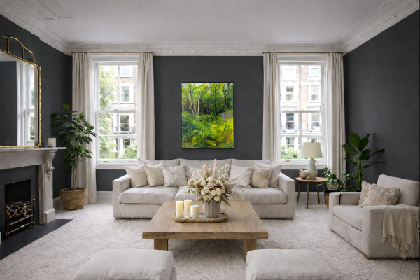 Forest Bathing by Sara Malfer, original painting, in room